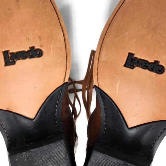 Laredo Bailey Honey Brown Leather Woven Southwestern Print Western Cowboy Boots - Picture 15 of 15